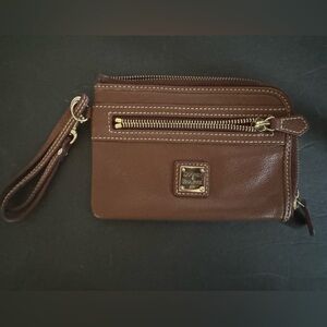 Dooney & bourke zip around wristlet wallet with card slots brown leather